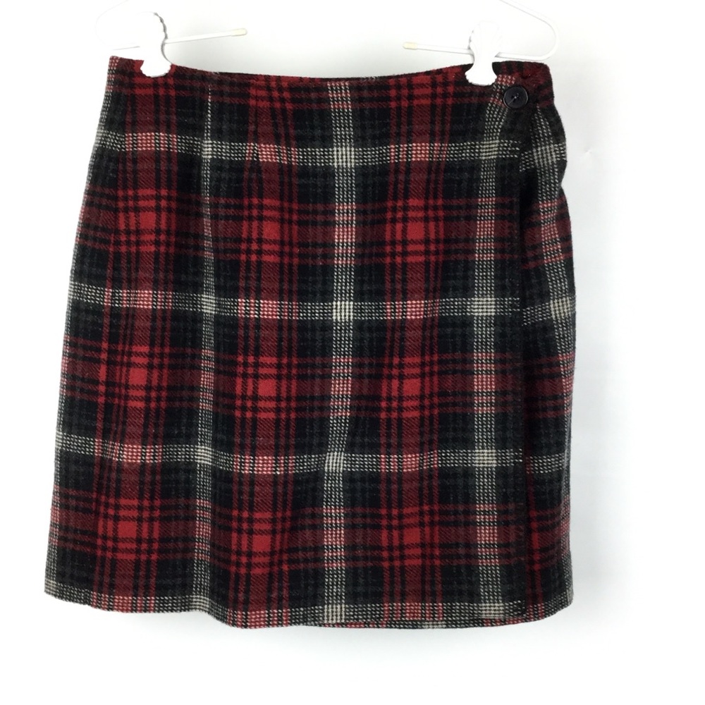 Herman Geist Red Plaid A-Line Wrap Skirt 10P